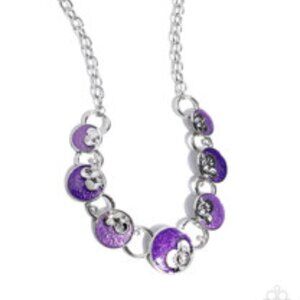 Paparazzi Blooming Bravado - Purple Disc Silver Short Necklace